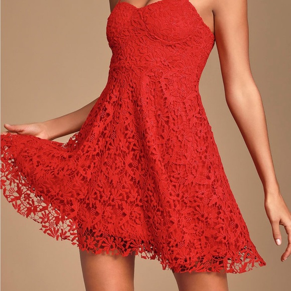 Red Crochet Lace Bustier Skater Dress - Picture 4 of 5